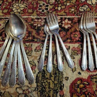 Lot #160: Vintage Flower Pattern Silver Plated Forks and Spoons by H&T MFG. (14 pcs)