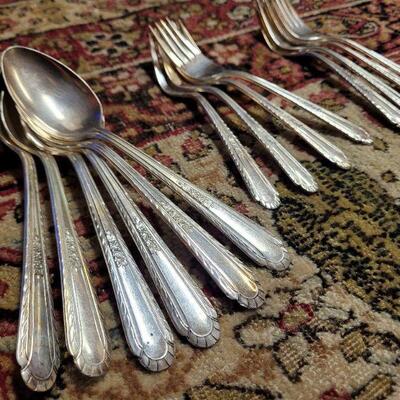 Lot #160: Vintage Flower Pattern Silver Plated Forks and Spoons by H&T MFG. (14 pcs)