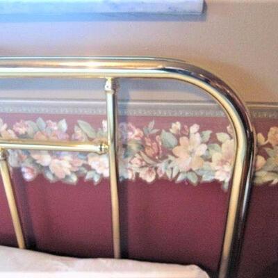 Queen size BED - like new mattress, frame, brass headboard