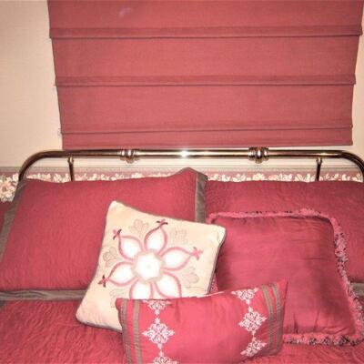 Queen size BED - like new mattress, frame, brass headboard