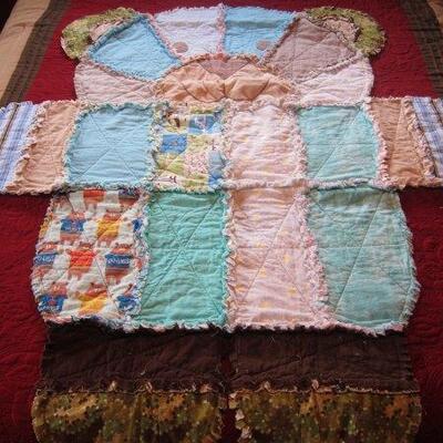 Hand Sewn rag trim Blankets - bear or puppy
