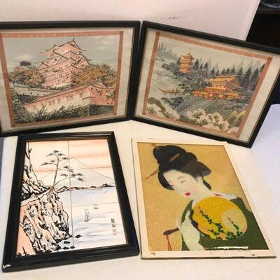 Silk Tile and Beaded Japanese Art - 4 Pieces (16)