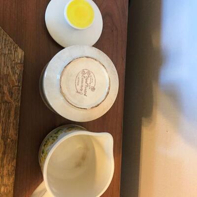 Vintage Sugar & Creamer and Wood Ceramic Cheese & Cracker Tray (24)