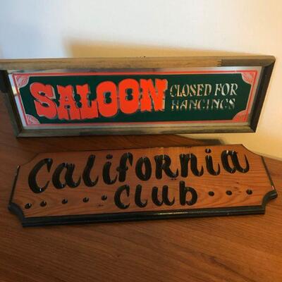 Vintage Mirrored Saloon Sign and Wood California Club Wall Hanging (44)