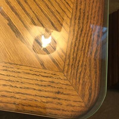 Vintage Wood Side Tables with Glass Overlay (57)