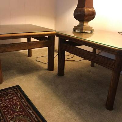 Vintage Wood Side Tables with Glass Overlay (57)