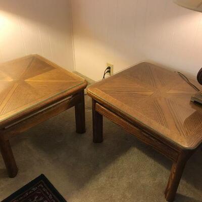 Vintage Wood Side Tables with Glass Overlay (57)