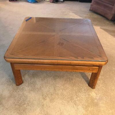 Vintage Wood Coffee Table With Glass Overlay (58)