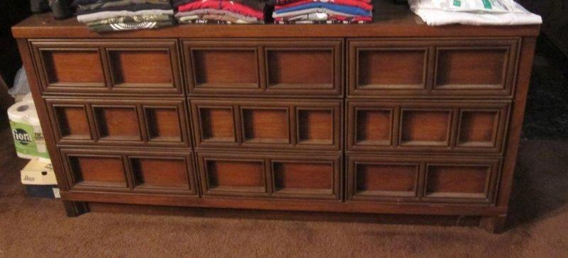 Vintage dark wood dresser and mirror | EstateSales.org