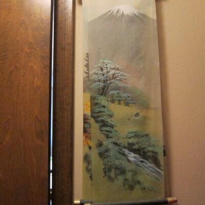 5 Japanese silk landscapes on roll/hangers