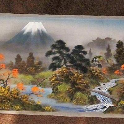 13 Japanese silk landscapes, 9 in frames
