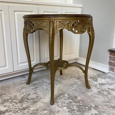 Beautiful Round Wood  Ornate Golden Accent Table