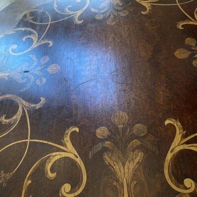 Beautiful Round Wood  Ornate Golden Accent Table
