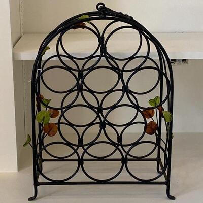 Metal Wine Rack with Glass Accent Leaves