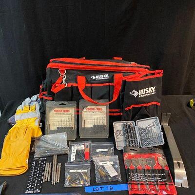 Lot 16 - Husky Tool Bag & Apron with Miscellaneous Tools