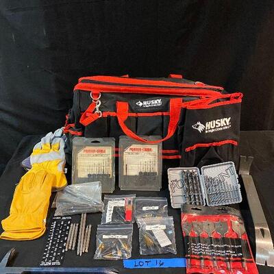 Lot 16 - Husky Tool Bag & Apron with Miscellaneous Tools