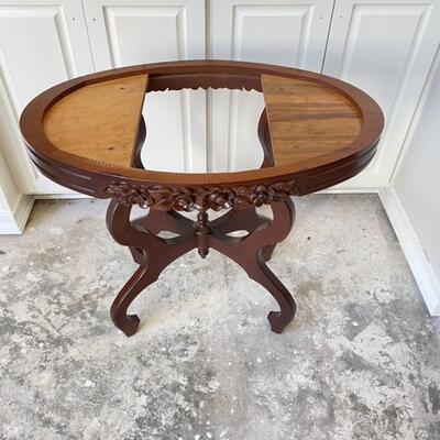 Oval Wood Carrera Marble Top Table - Excellent Condition