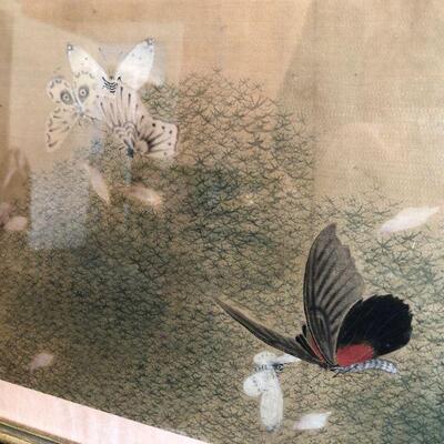 Antique Chinese Long Scroll of Butterflies with Script and Stamps