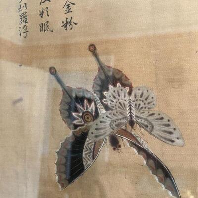 Antique Chinese Long Scroll of Butterflies with Script and Stamps