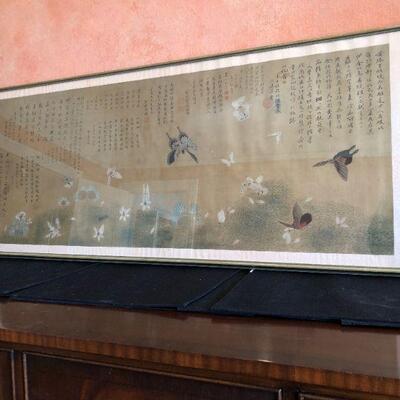 Antique Chinese Long Scroll of Butterflies with Script and Stamps