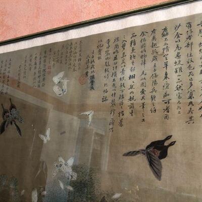 Antique Chinese Long Scroll of Butterflies with Script and Stamps