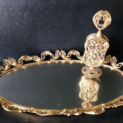 O37: Gold and Mirror Tray and Perfume Bottle