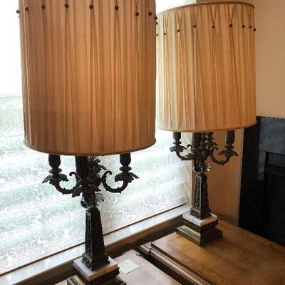 D55: Brass, Marble, and Smoky Topaz Table Lamps