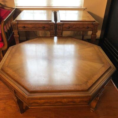 D56: Weiman Burled Coffee Table and Two End Tables 