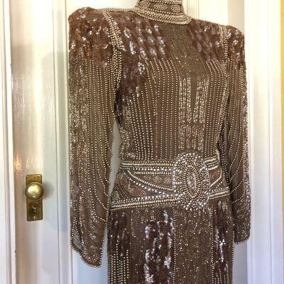 1980s One of a Kind Couture Beaded Gown by Loehmann's Size 6