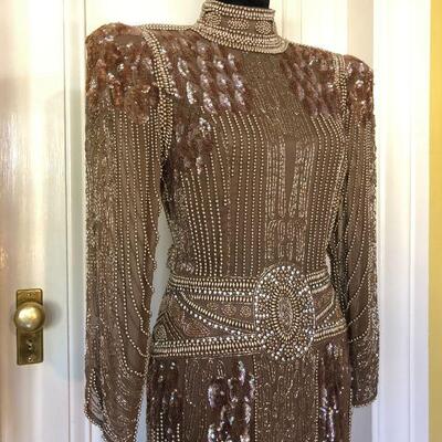1980s One of a Kind Couture Beaded Gown by Loehmann's Size 6