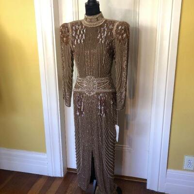 1980s One of a Kind Couture Beaded Gown by Loehmann's Size 6