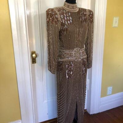 1980s One of a Kind Couture Beaded Gown by Loehmann's Size 6
