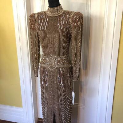 1980s One of a Kind Couture Beaded Gown by Loehmann's Size 6