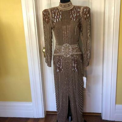 1980s One of a Kind Couture Beaded Gown by Loehmann's Size 6