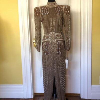 1980s One of a Kind Couture Beaded Gown by Loehmann's Size 6