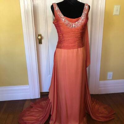Stephen Yearick Couture Silk Gown in Beautiful Peach Color Size 10