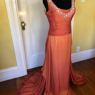 Stephen Yearick Couture Silk Gown in Beautiful Peach Color Size 10