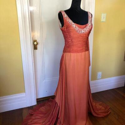 Stephen Yearick Couture Silk Gown in Beautiful Peach Color Size 10