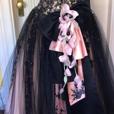 Stephen Yearick Couture Beaded Ball Gown in Pink and Black Size 10