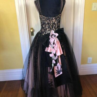 Stephen Yearick Couture Beaded Ball Gown in Pink and Black Size 10