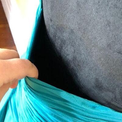 Liancarlo Couture Neiman Marcus Aqua Blue Silk Ruched Gown Size 10