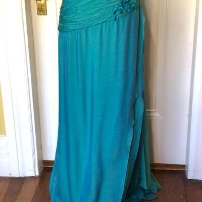 Liancarlo Couture Neiman Marcus Aqua Blue Silk Ruched Gown Size 10