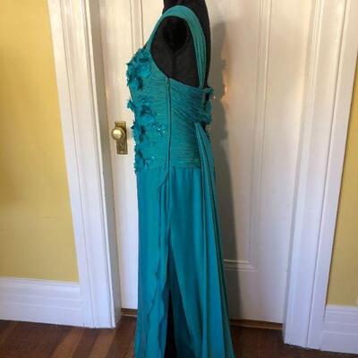Liancarlo Couture Neiman Marcus Aqua Blue Silk Ruched Gown Size 10