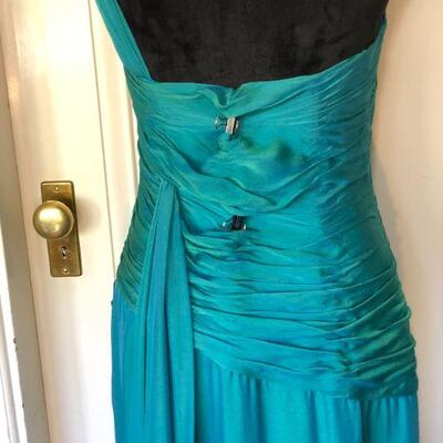 Liancarlo Couture Neiman Marcus Aqua Blue Silk Ruched Gown Size 10