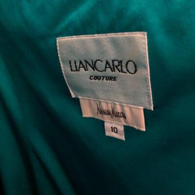 Liancarlo Couture Neiman Marcus Aqua Blue Silk Ruched Gown Size 10