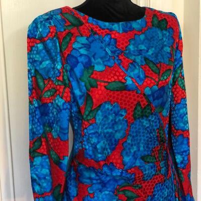 Liancarlo Vibrant Print Dress Red and Blue Flowers Size 8