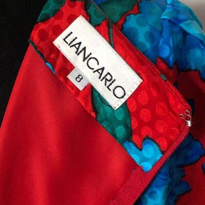 Liancarlo Vibrant Print Dress Red and Blue Flowers Size 8