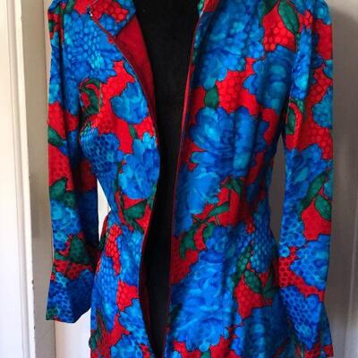 Liancarlo Vibrant Print Dress Red and Blue Flowers Size 8