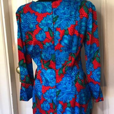 Liancarlo Vibrant Print Dress Red and Blue Flowers Size 8