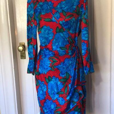 Liancarlo Vibrant Print Dress Red and Blue Flowers Size 8